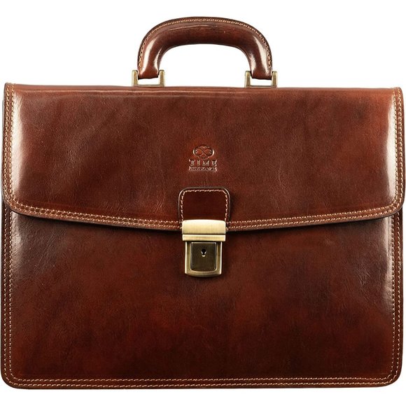 TIME RESISTANCE Bags Time Resistance Full Grain Leather Briefcase